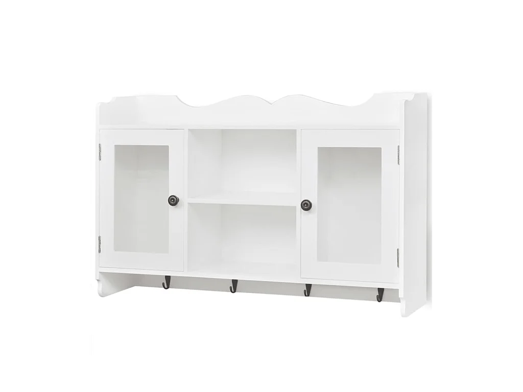 Vitrine murale avec étagère de Livre - DVD - Verre en MDF Blanc