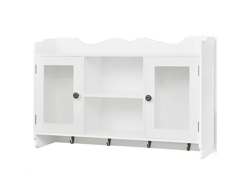 Vitrine murale avec étagère de Livre - DVD - Verre en MDF Blanc