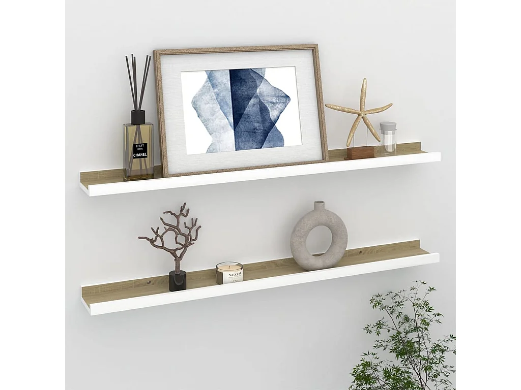 Étagères murales 2 pcs Blanc et chêne Sonoma 80x9x3