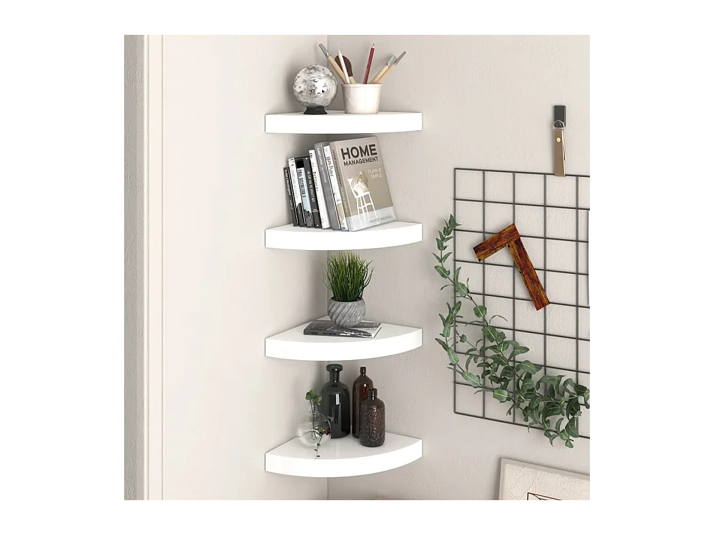 Étagères d'angle flottantes 4pcs Blanc brillant 25x25x3,8 MDF