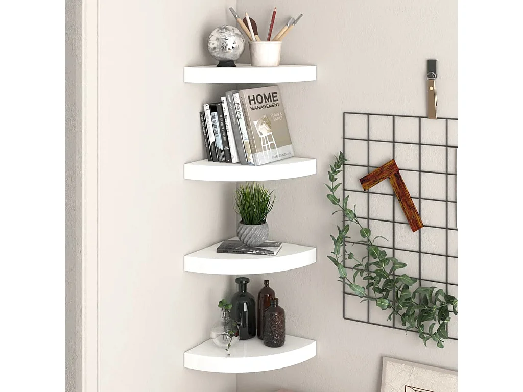 Étagères d'angle flottantes 4pcs Blanc brillant 25x25x3,8 MDF