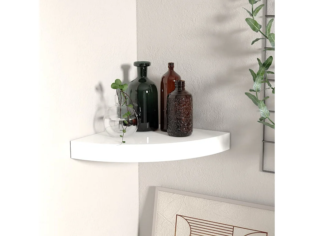 Étagère d'angle flottante Blanc brillant 25x25x3,8 MDF