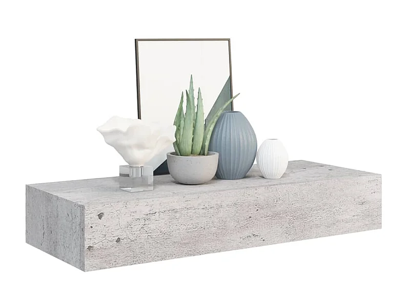 Étagère à tiroir murale Gris béton 60x23,5x10 MDF