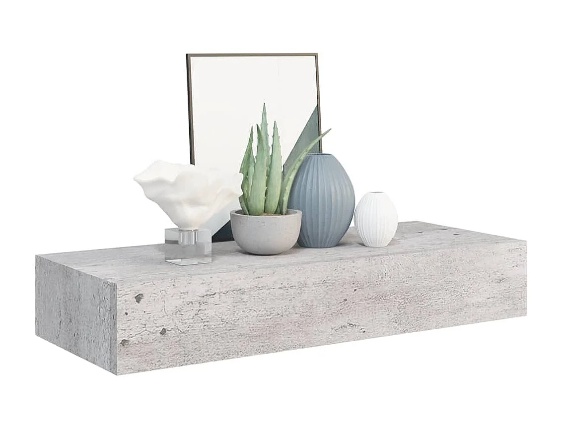 Étagère à tiroir murale Gris béton 60x23,5x10 MDF