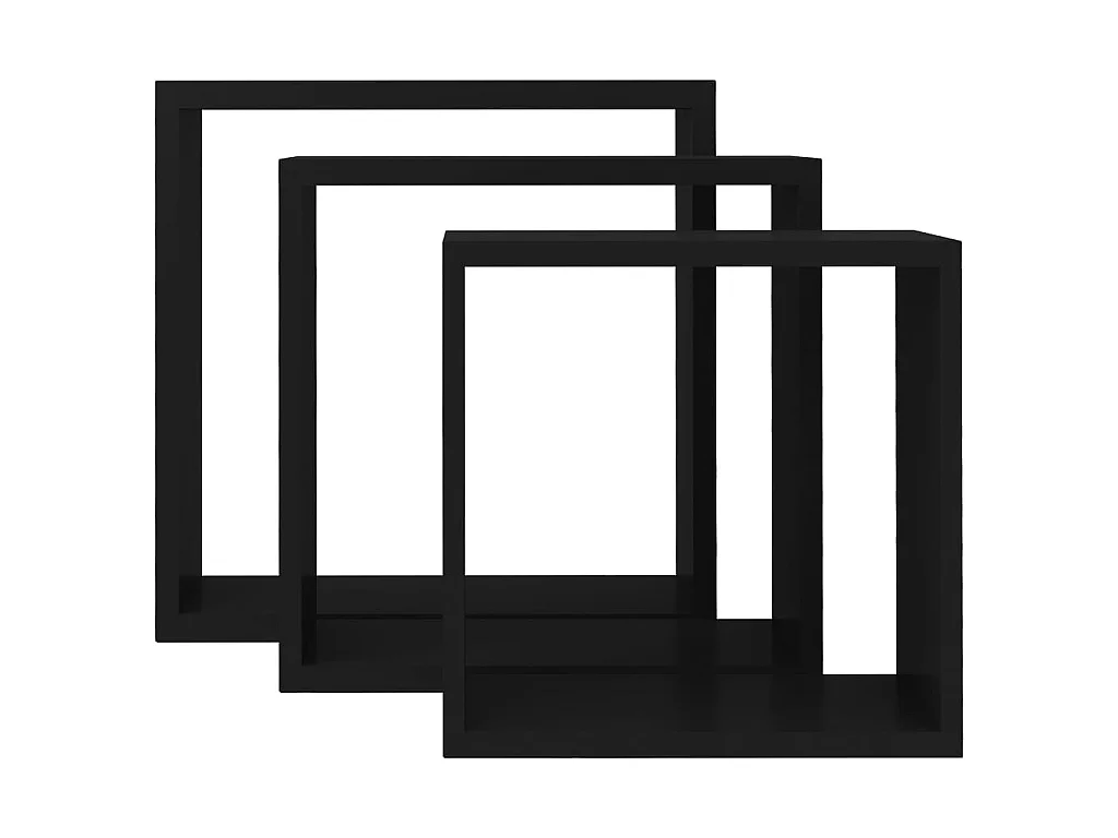 Étagères murales sous forme de cube 3 pcs Noir MDF