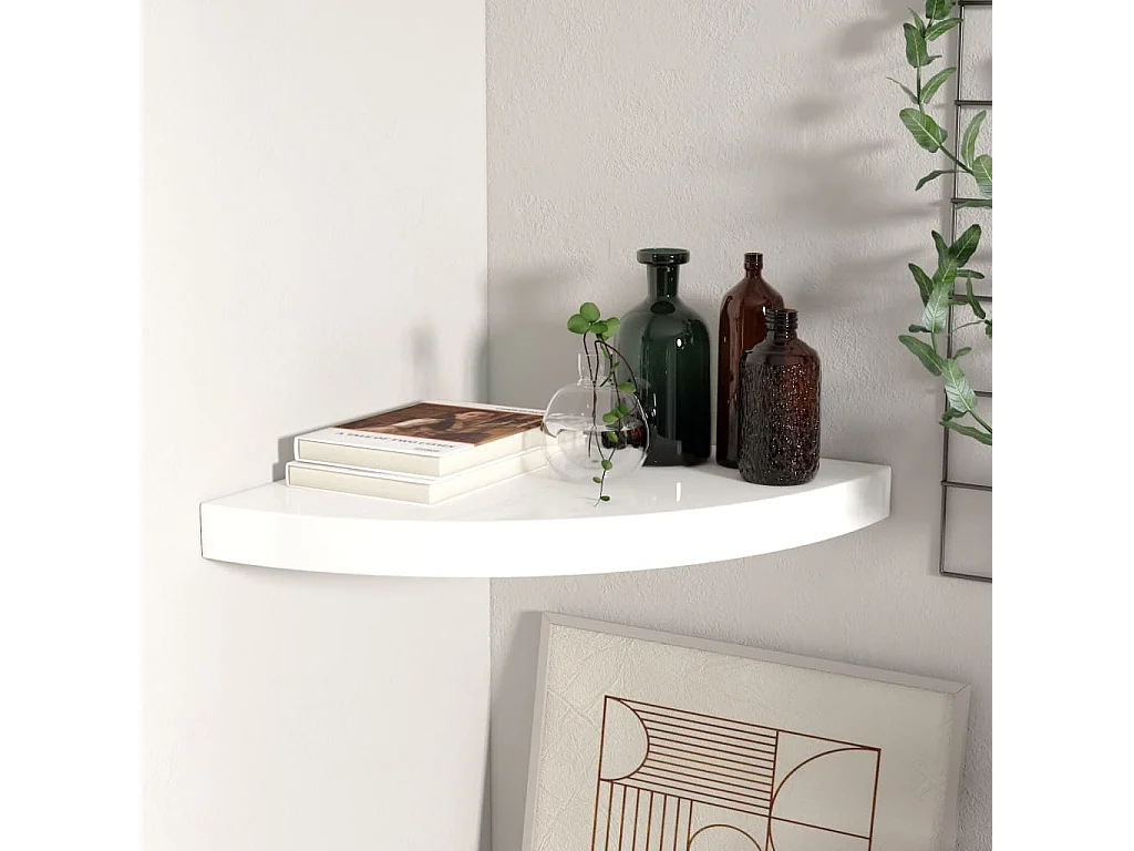 Étagère d'angle flottante Blanc brillant 35x35x3,8 MDF