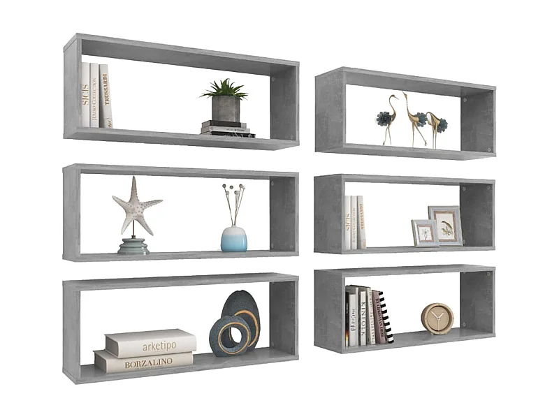 Étagères cube murales 6 pcs Gris béton 60x15x23