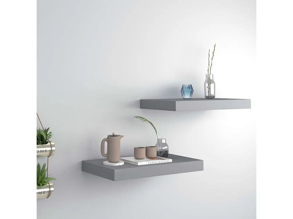 Étagères murales flottantes 2 pcs Gris 40x23x3,8 MDF