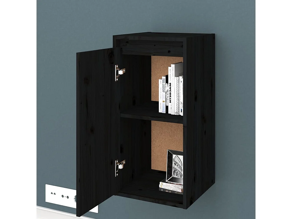 Armoires murales 2 pcs Noir 30x30x60 Bois de pin massif
