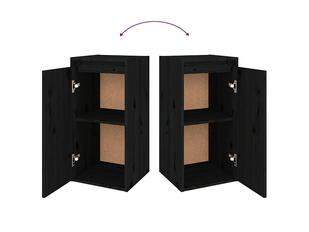 Armoires murales 2 pcs Noir 30x30x60 Bois de pin massif