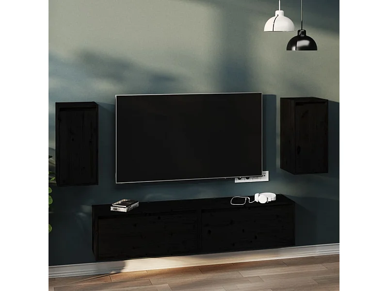 Armoires murales 2 pcs Noir 30x30x60 Bois de pin massif