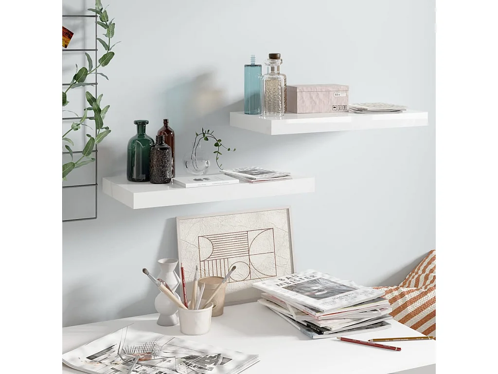 Étagère murale flottante 2 pcs Blanc brillant 50x23x3,8 MDF