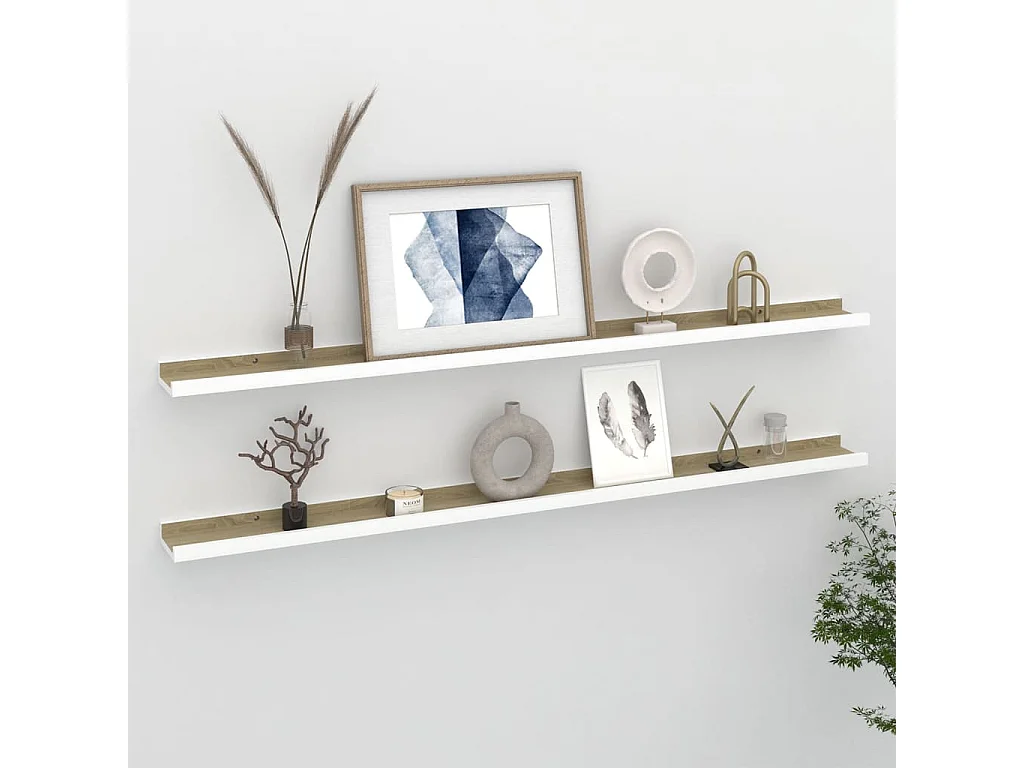 Étagères murales 2 pcs Blanc et chêne Sonoma 115x9x3