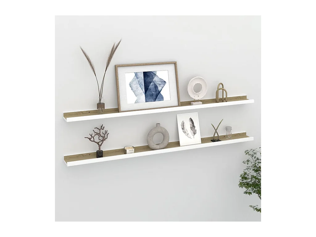 Étagères murales 2 pcs Blanc et chêne Sonoma 115x9x3