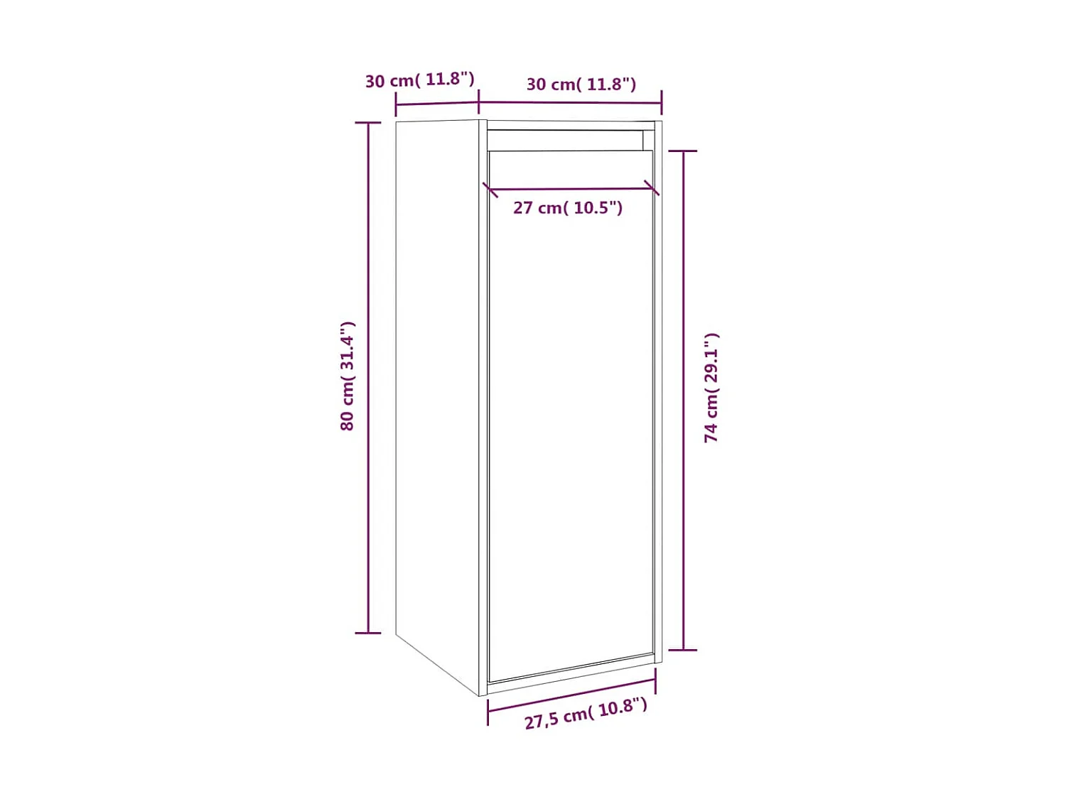 Armoire murale Gris 30x30x80 Bois de pin massif
