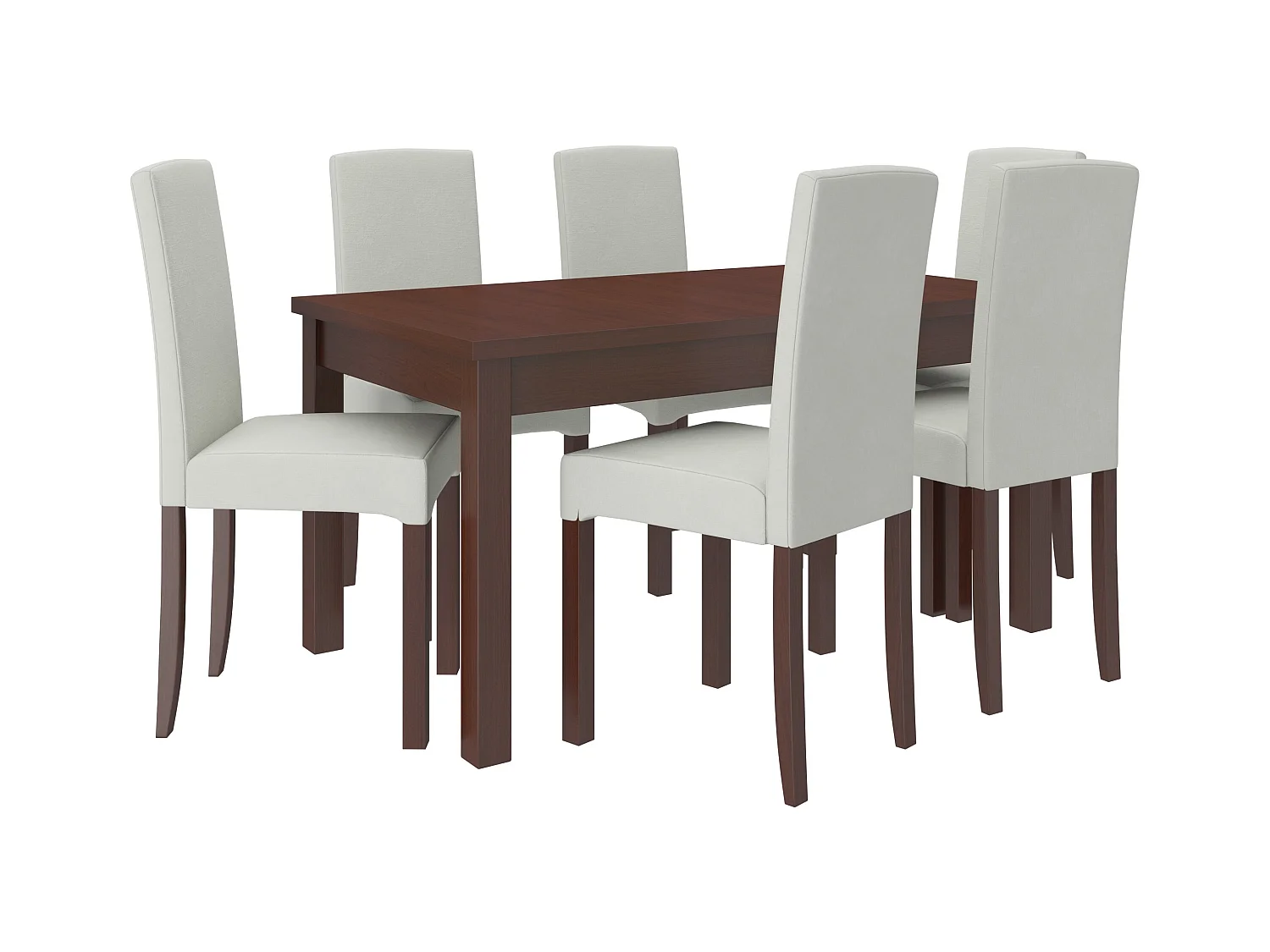 Ensemble table extensible 140-180cm et 6 chaises en bois Noyer foncé et tissu beige clair Zakria