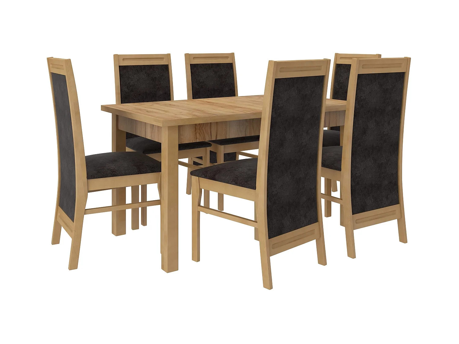 Ensemble table extensible 140-180cm et 6 chaises en bois de hêtre et tissu gris foncé Komba