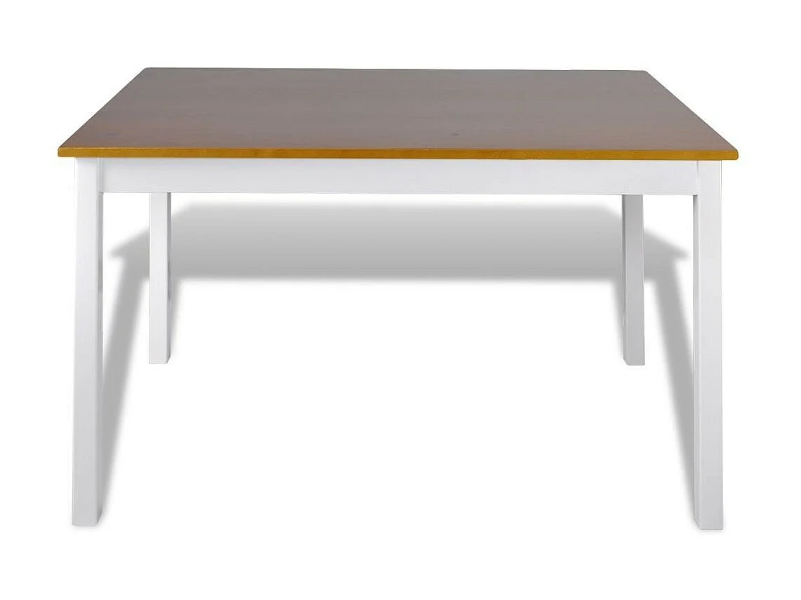 Table de séjour et 4 chaises pin massif laqué blanc et marron Dina