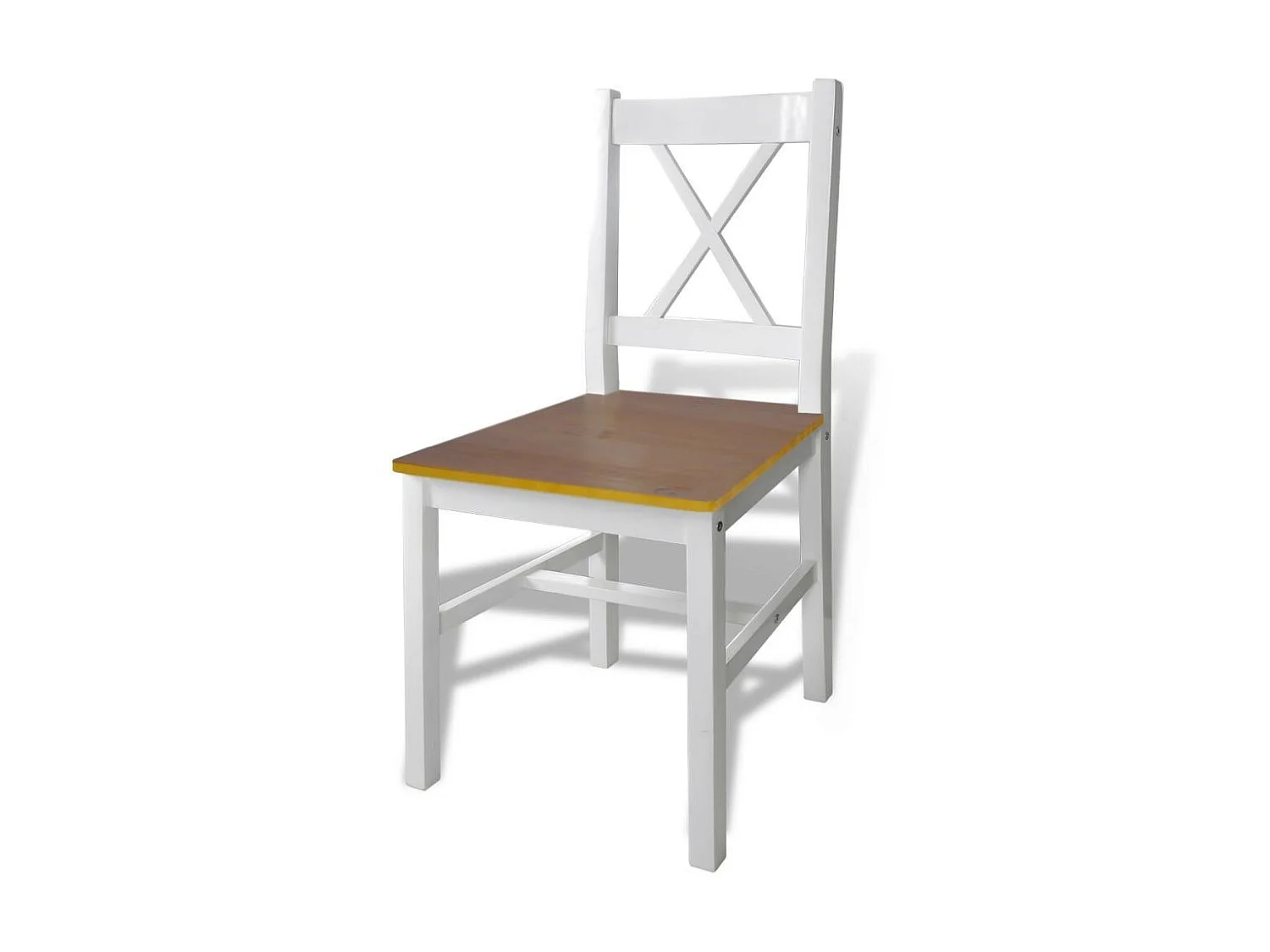 Table de séjour et 4 chaises pin massif laqué blanc et marron Dina