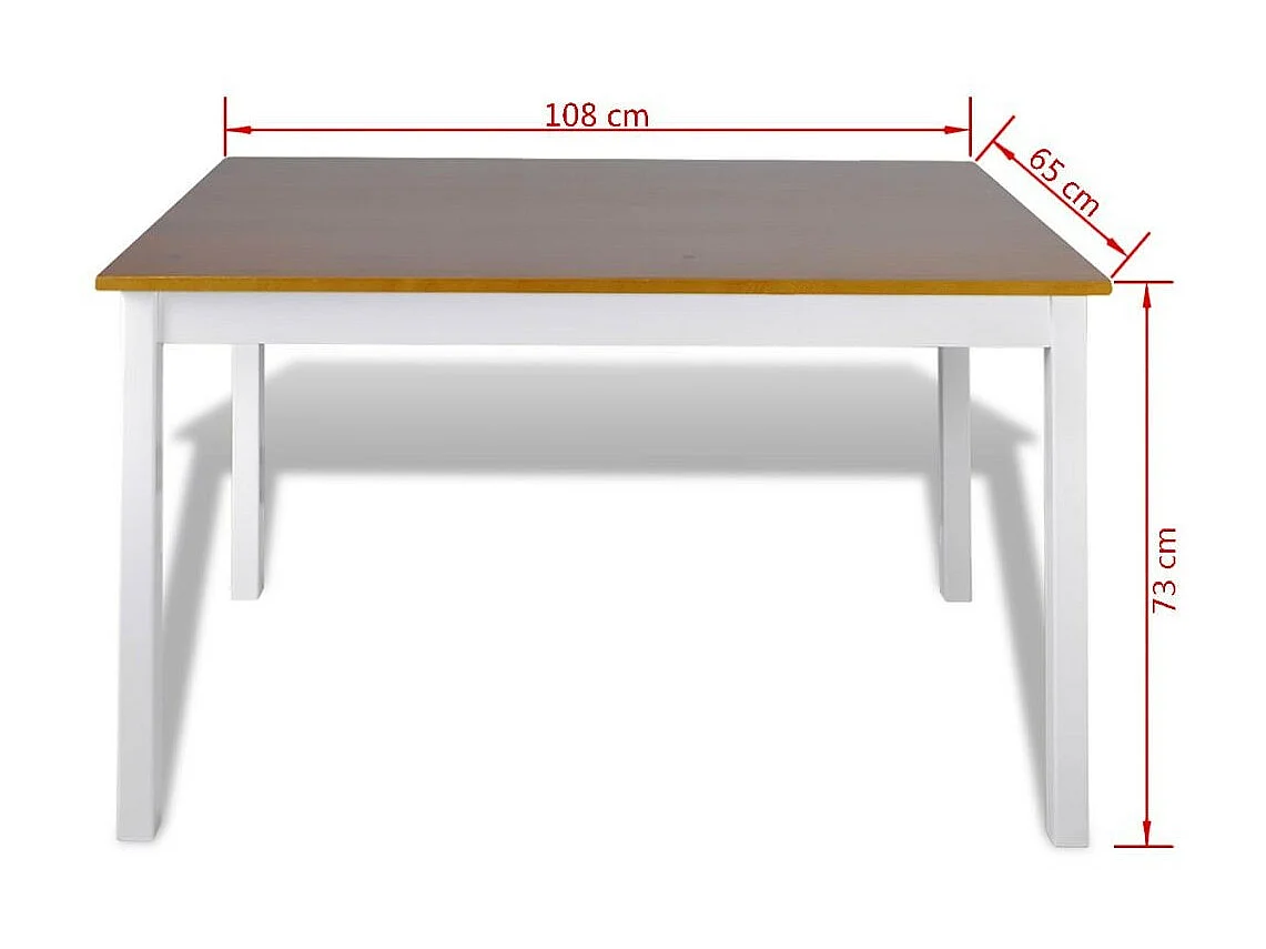Table de séjour et 4 chaises pin massif laqué blanc et marron Dina