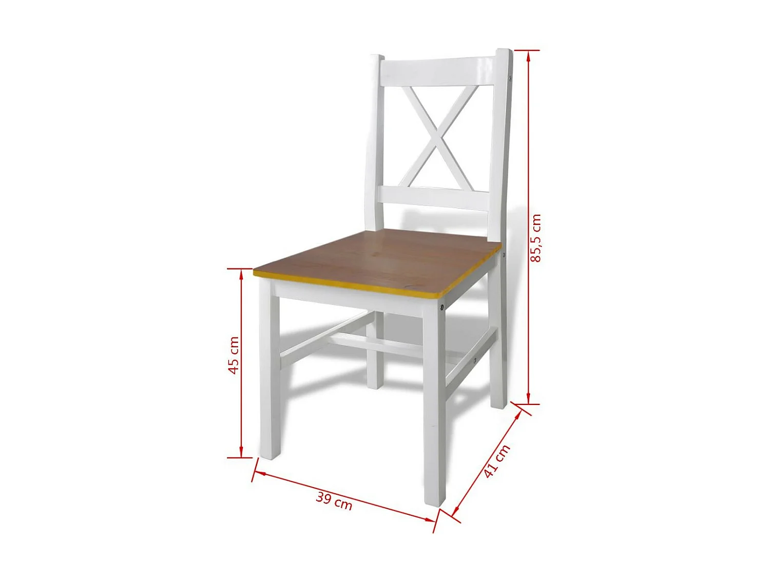 Table de séjour et 4 chaises pin massif laqué blanc et marron Dina