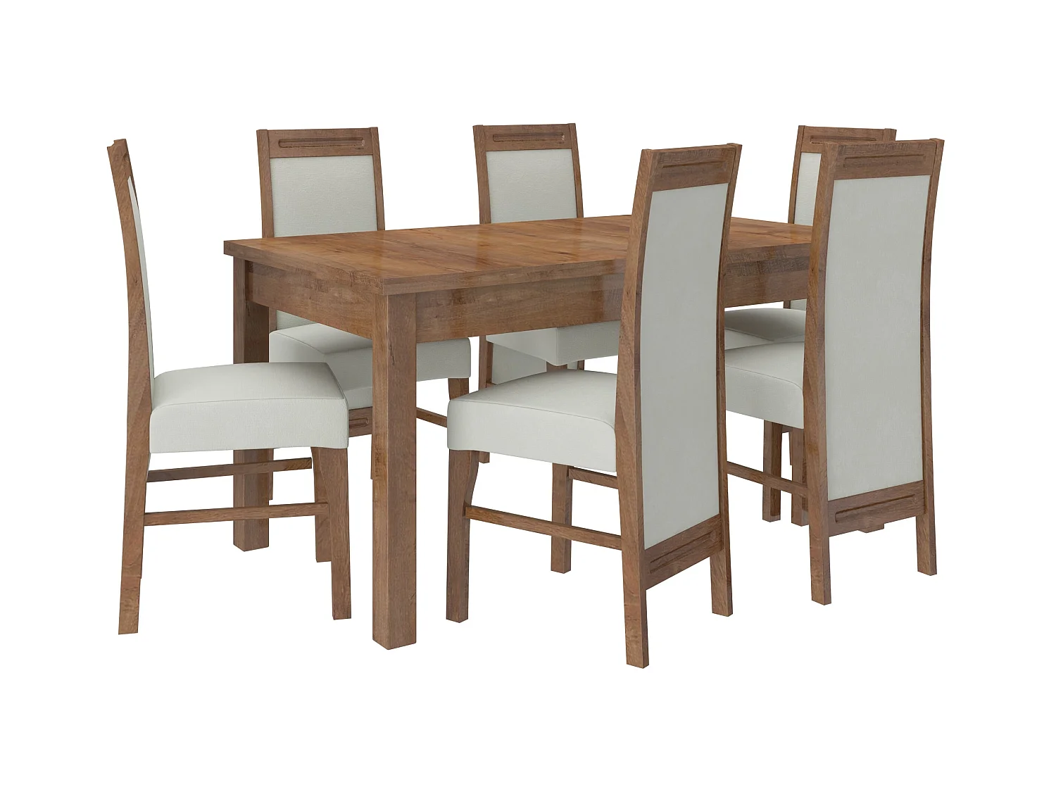 Ensemble table extensible 140-180cm et 6 chaises en bois marron et tissu beige clair Valka