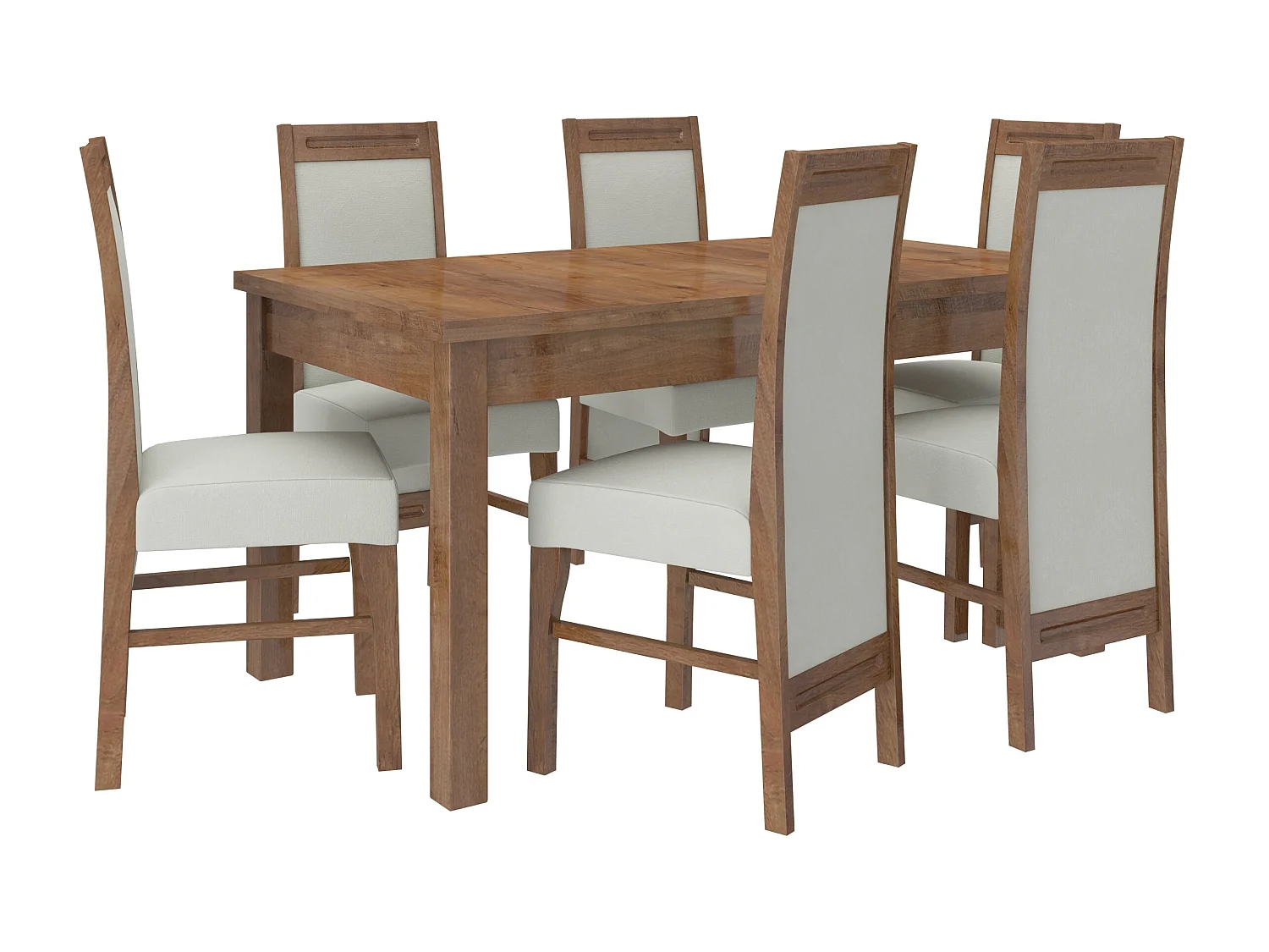 Ensemble table extensible 140-180cm et 6 chaises en bois marron et tissu beige clair Valka