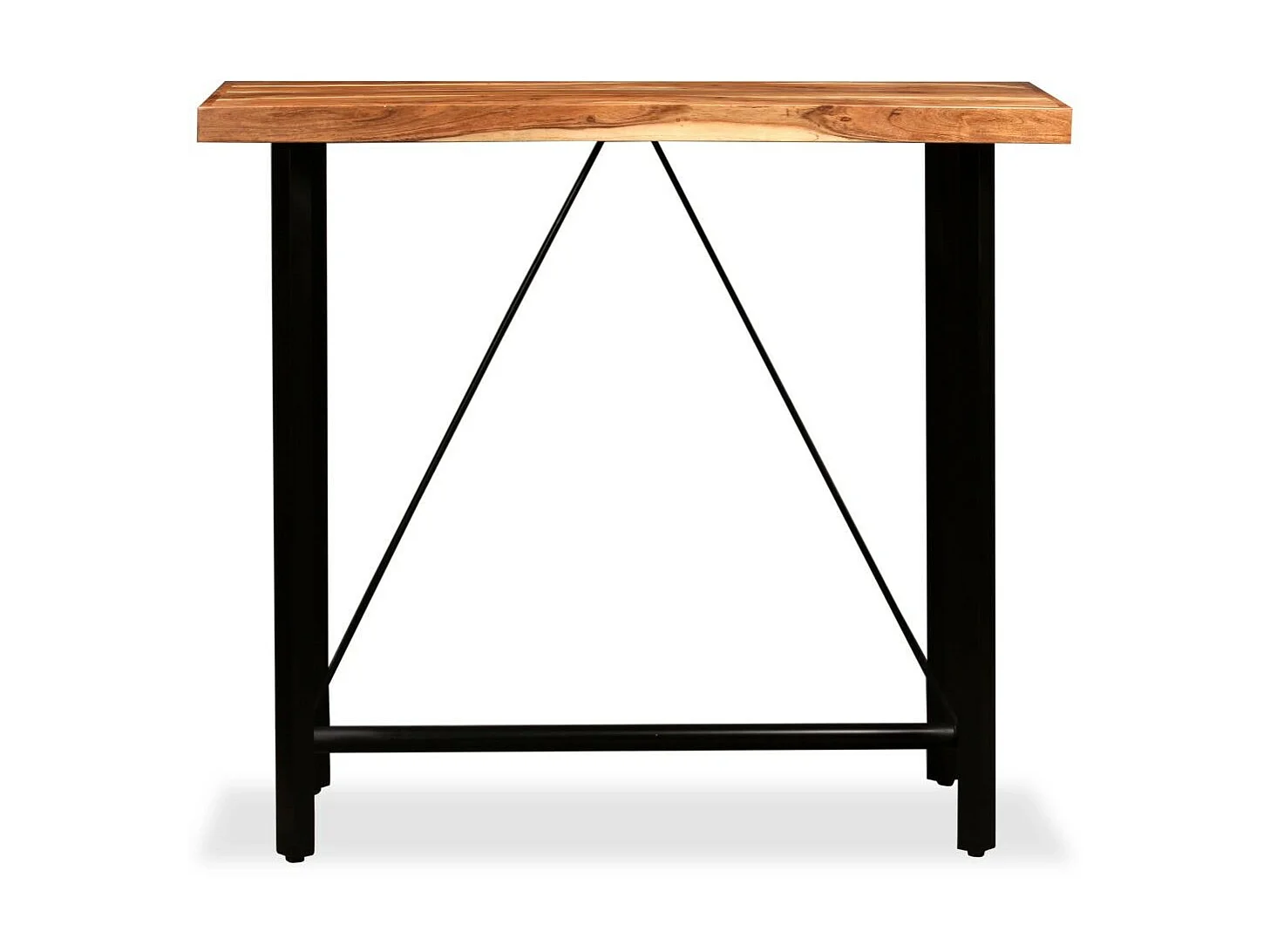 Table de bar bois de Sesham massif et 4 tabourets cuir marron Spani