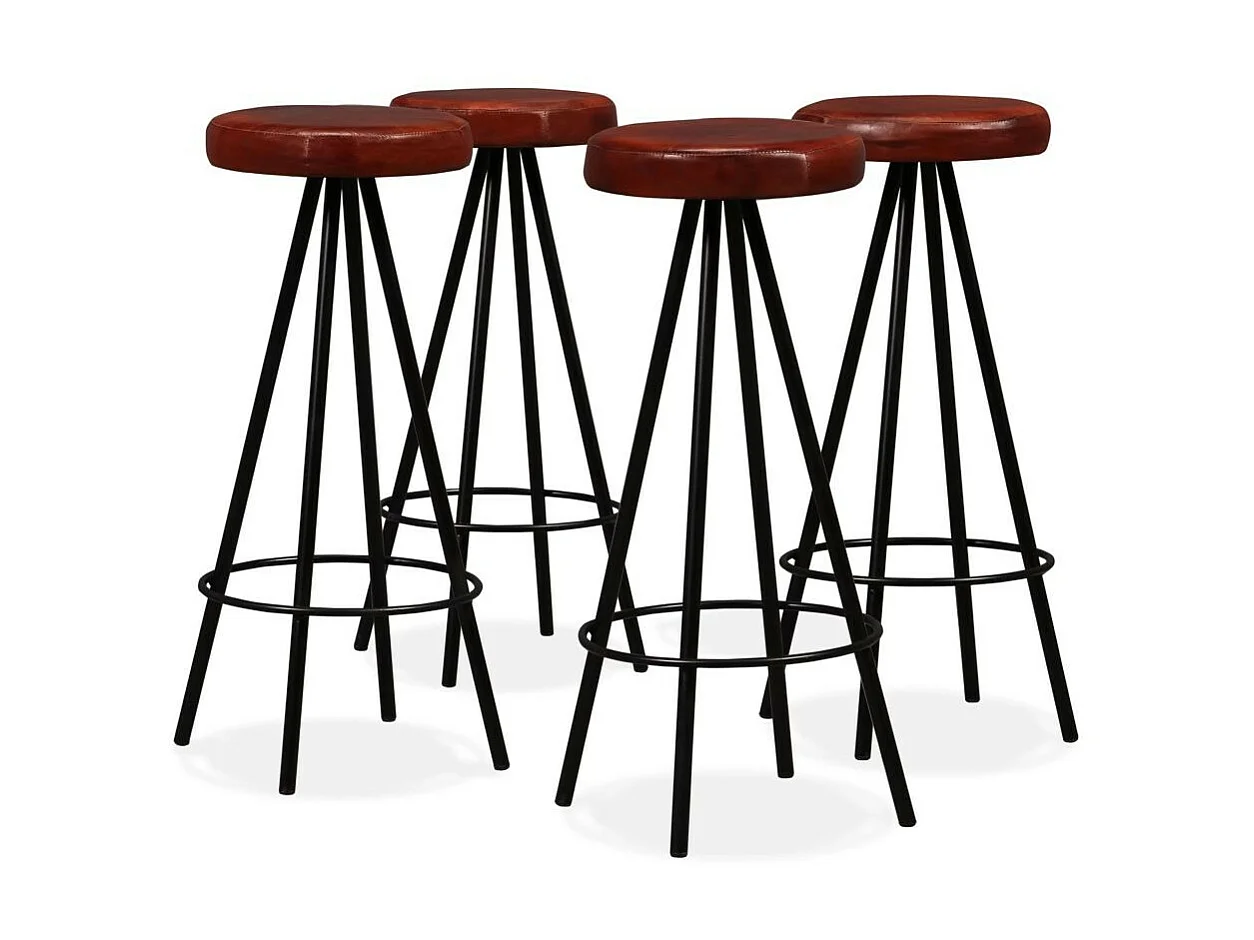 Table de bar bois de Sesham massif et 4 tabourets cuir marron Spani