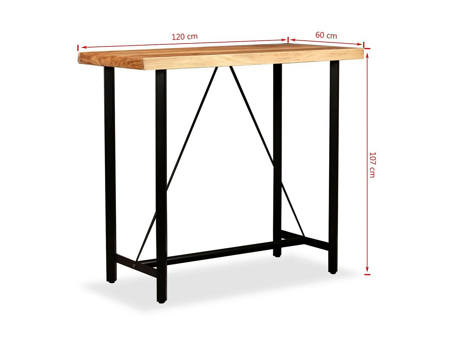 Table de bar bois de Sesham massif et 4 tabourets cuir marron Spani