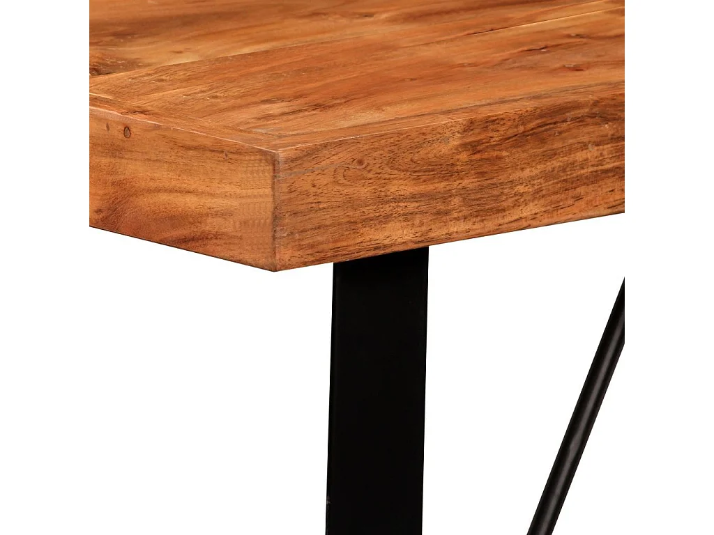 Table de bar bois de Sesham massif et 4 tabourets cuir marron Spani