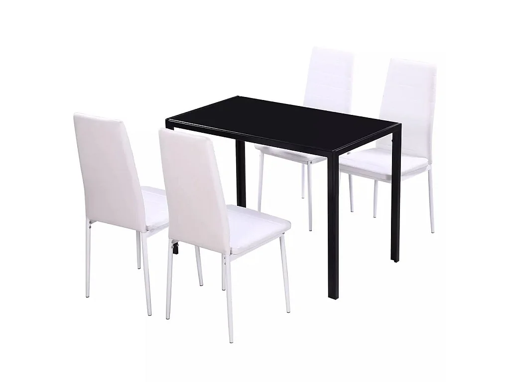 Table laqué noir et 4 chaises simili blanc Kuira