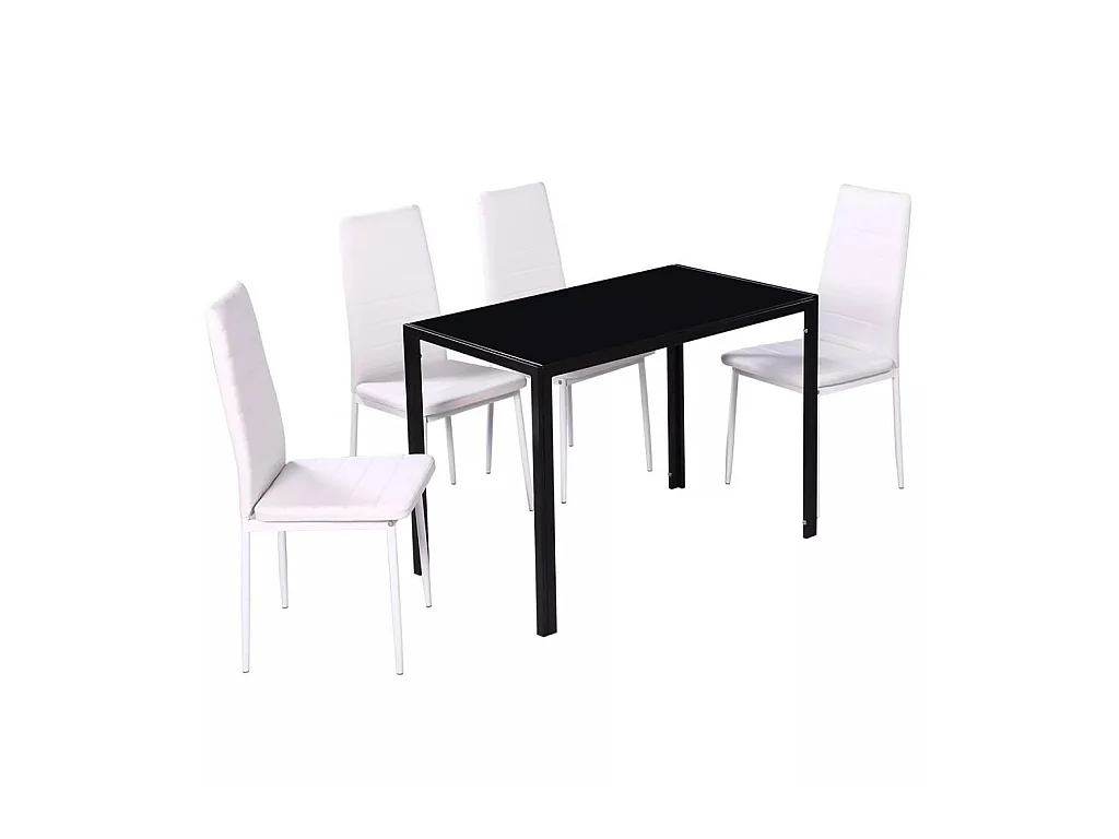 Table laqué noir et 4 chaises simili blanc Kuira