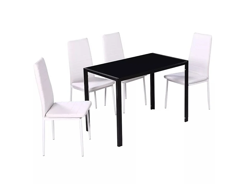 Table laqué noir et 4 chaises simili blanc Kuira