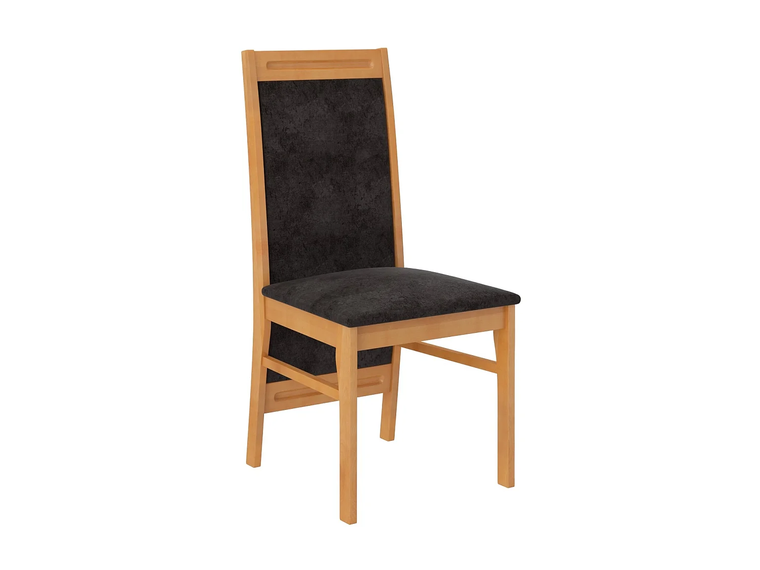Ensemble table extensible 140-180cm et 6 chaises en bois clair de hêtre et tissu noir Komba