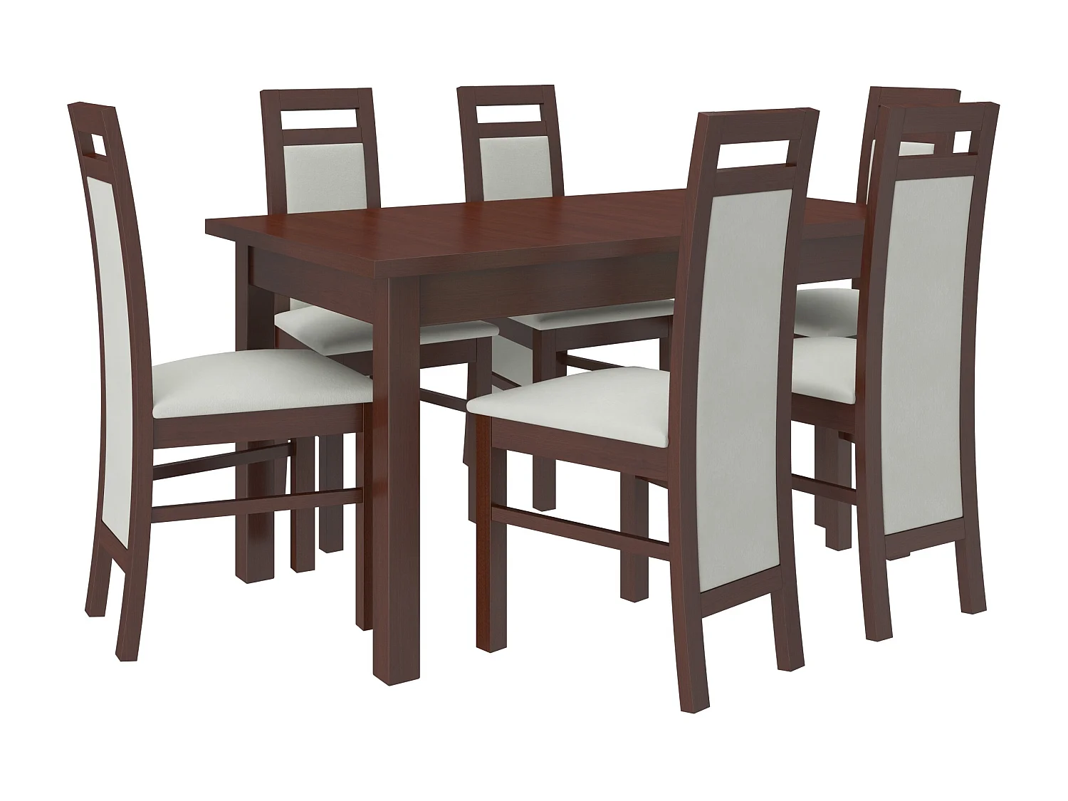 Ensemble table extensible 140-180cm et 6 chaises en bois Noyer foncé et tissu beige clair Mouka