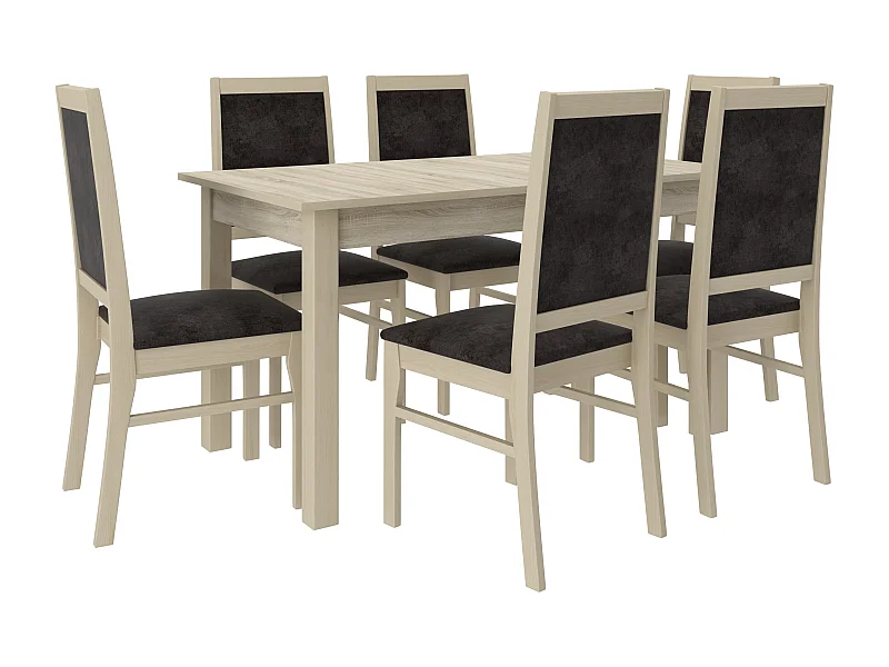 Ensemble table extensible 140-180cm et 6 chaises en bois clair sonoma et tissu gris foncé Klarika
