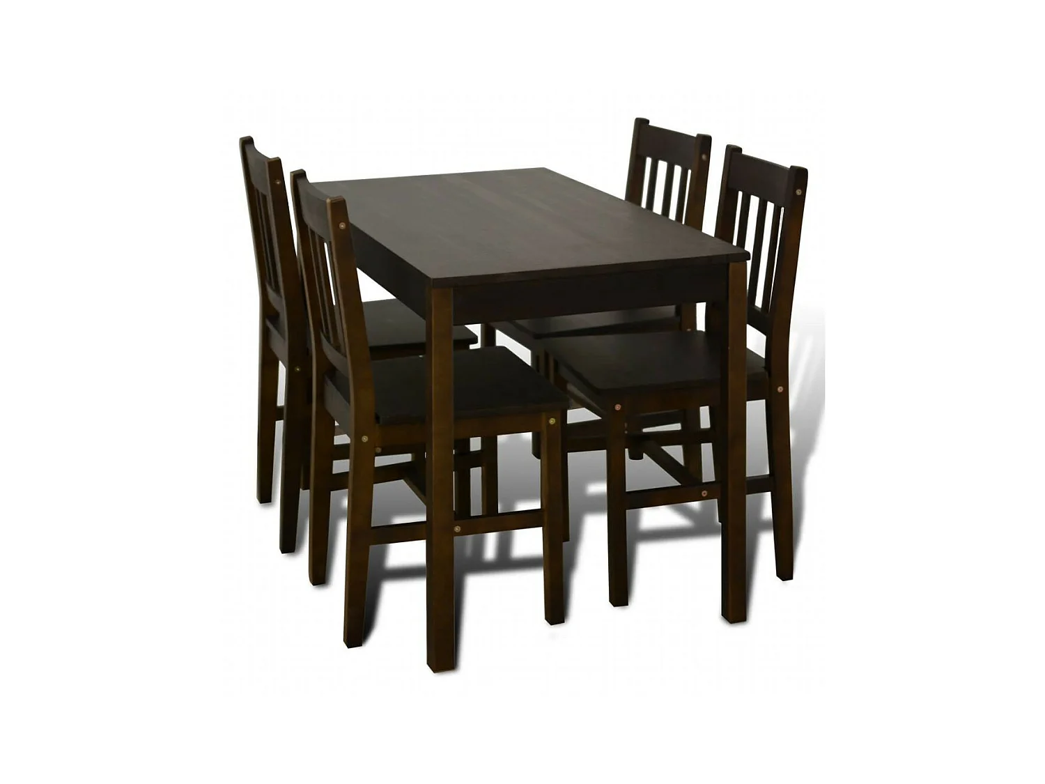 Table de salle à manger et 4 chaises pin massif marron Dina