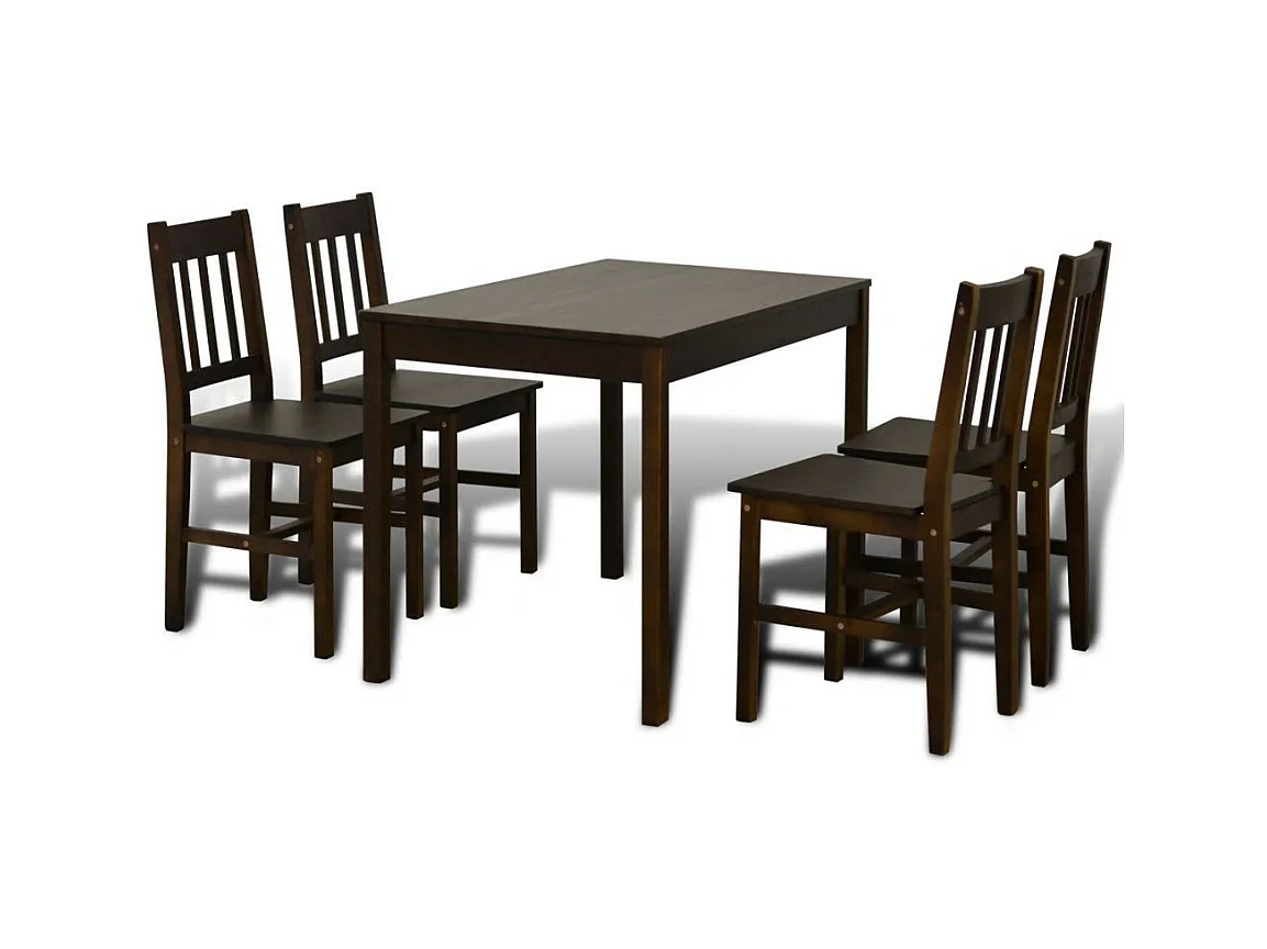 Table de salle à manger et 4 chaises pin massif marron Dina