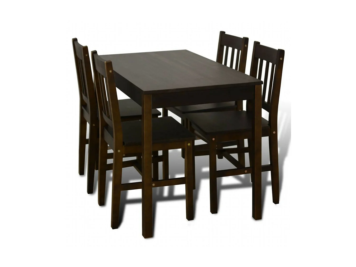 Table de salle à manger et 4 chaises pin massif marron Dina