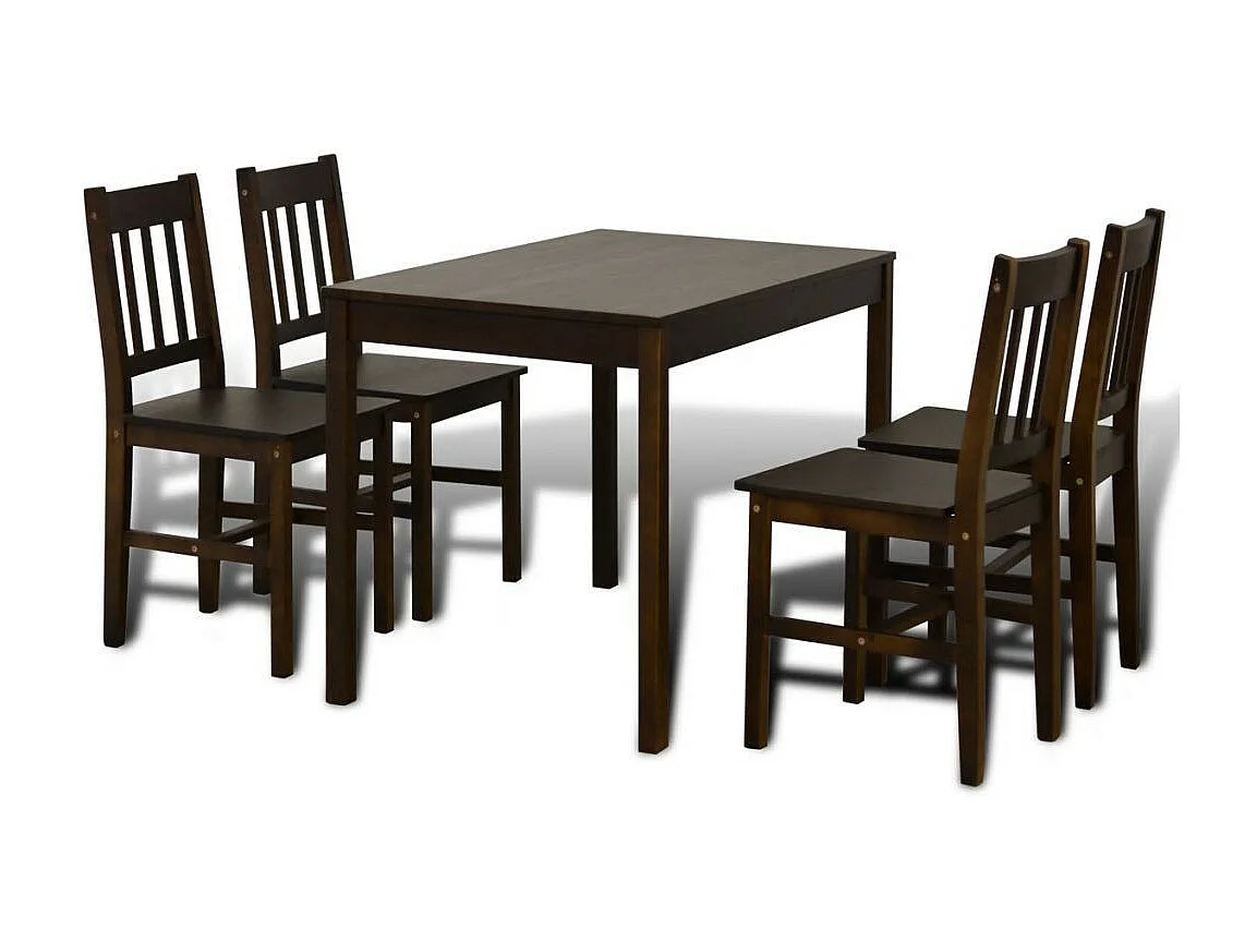 Table de salle à manger et 4 chaises pin massif marron Dina