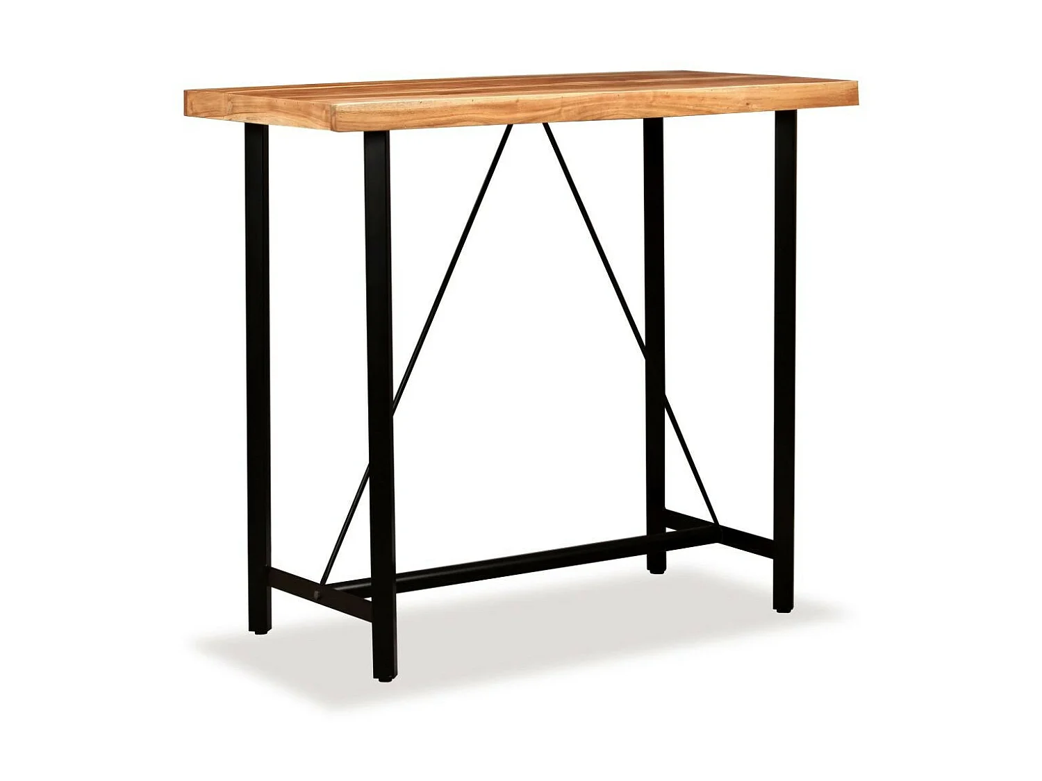 Table de bar bois de Sesham massif et 6 tabourets cuir marron Spani
