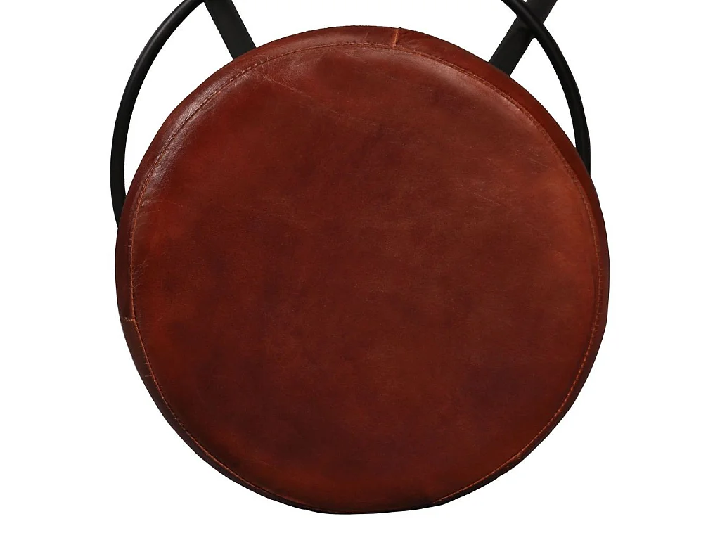 Table de bar bois de Sesham massif et 6 tabourets cuir marron Spani