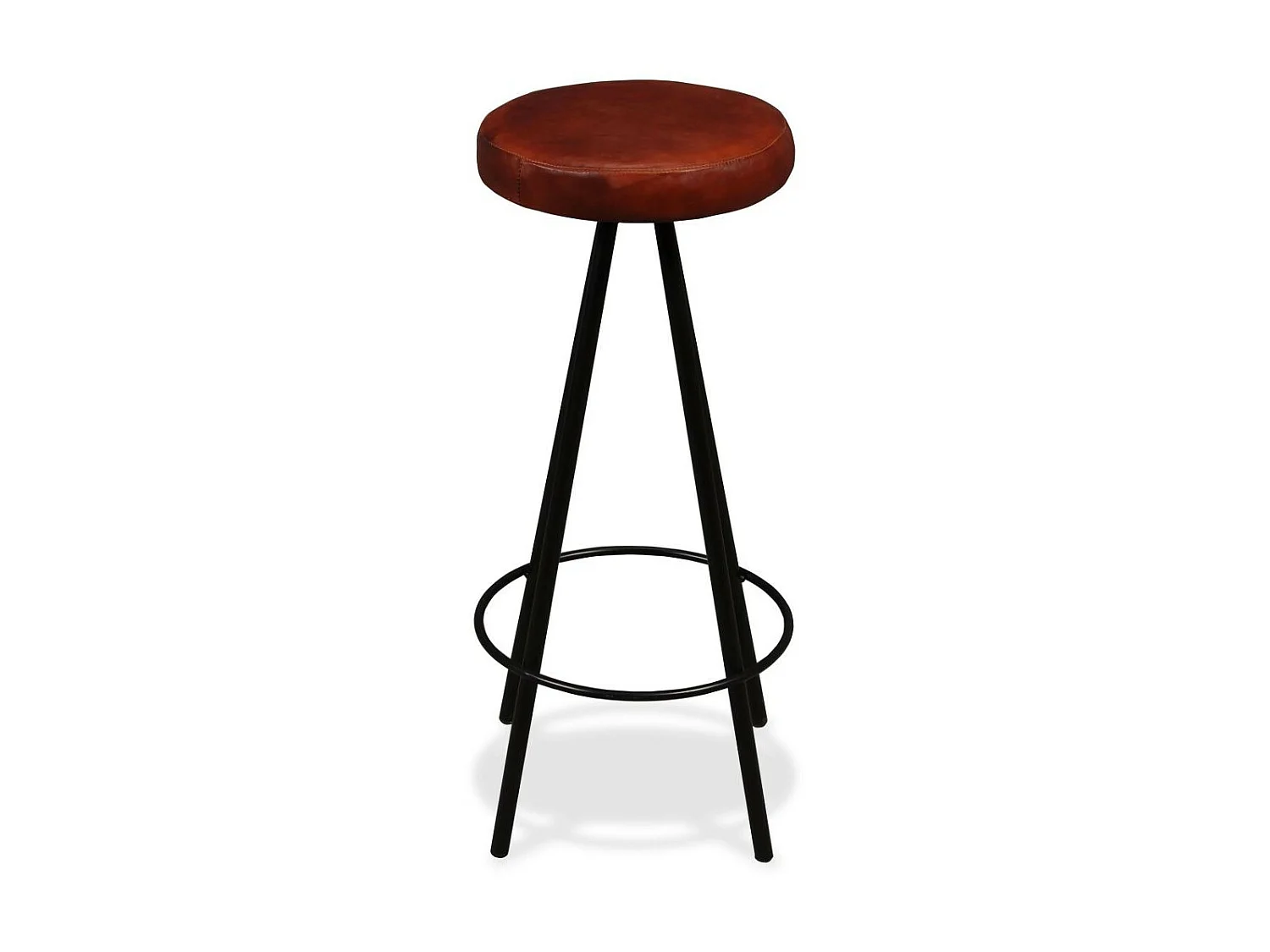 Table de bar bois de Sesham massif et 6 tabourets cuir marron Spani