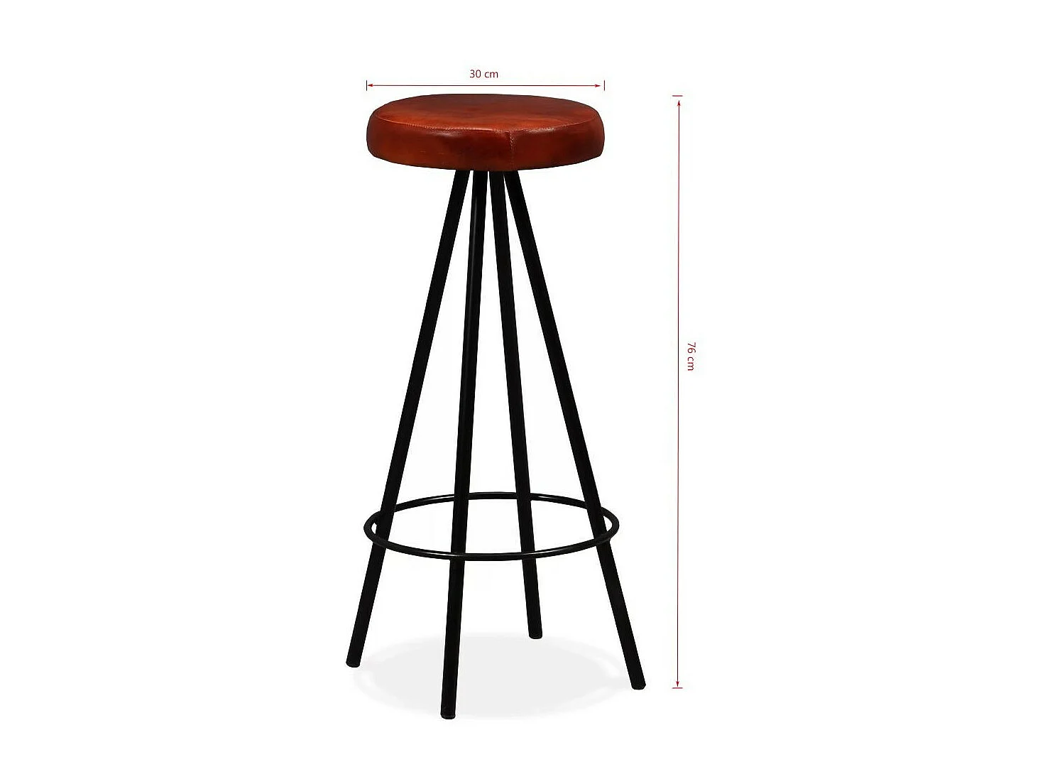 Table de bar bois de Sesham massif et 6 tabourets cuir marron Spani