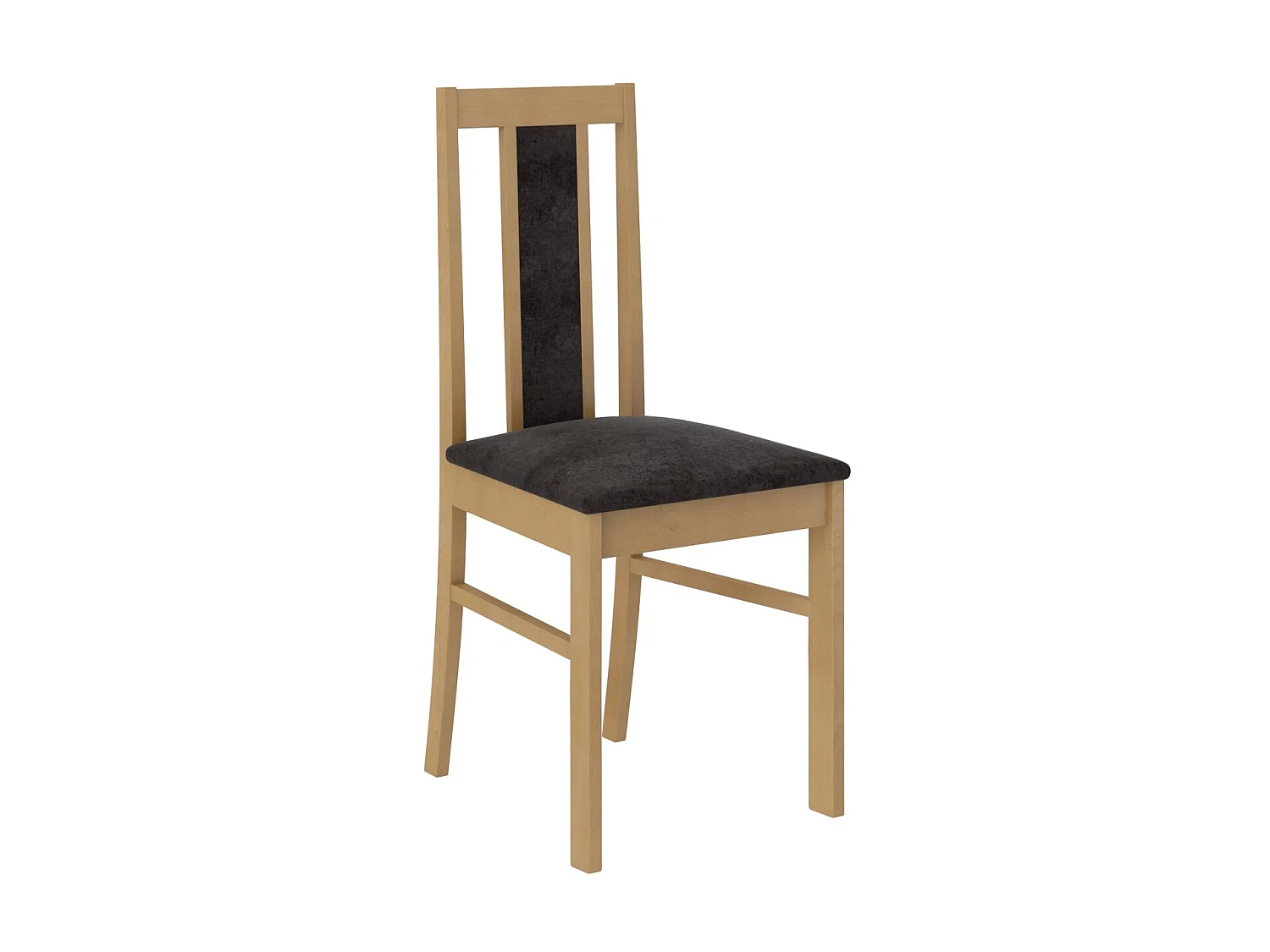 Ensemble table extensible 140-180cm et 6 chaises en bois clair de hêtre et tissu noir Louiza