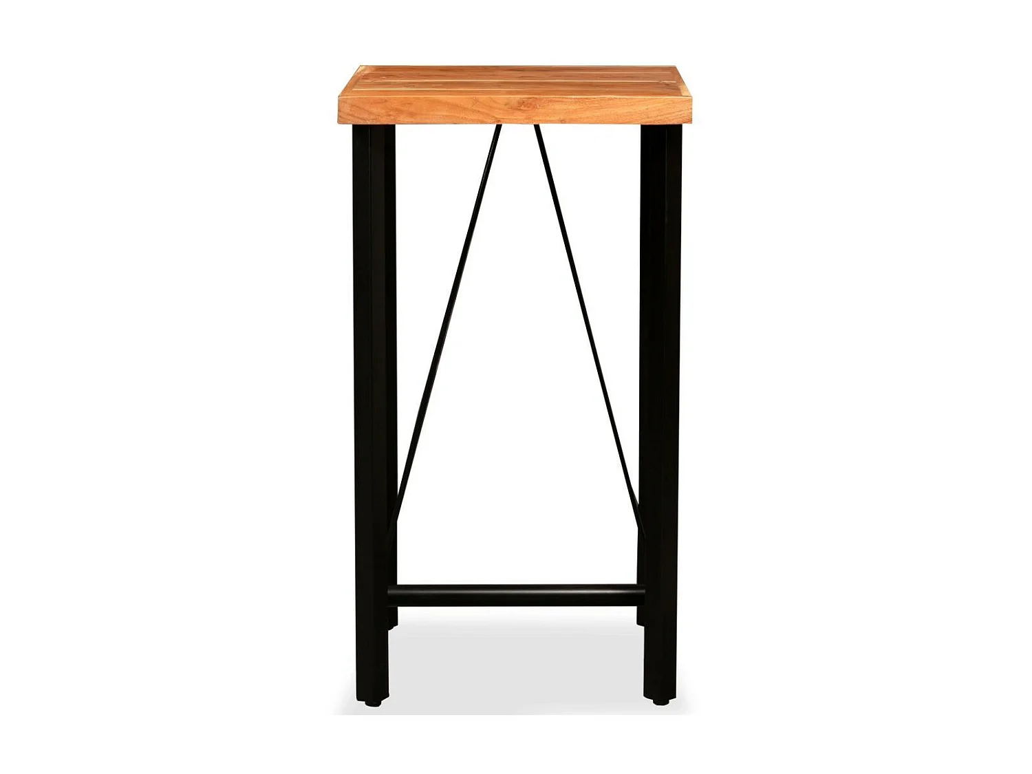 Table de bar bois de Sesham massif et 2 tabourets cuir marron Spani