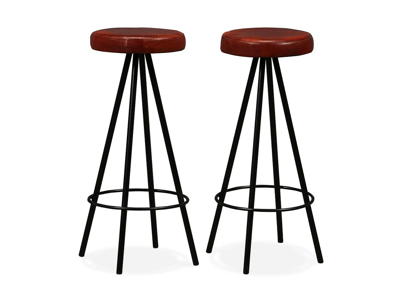 Table de bar bois de Sesham massif et 2 tabourets cuir marron Spani