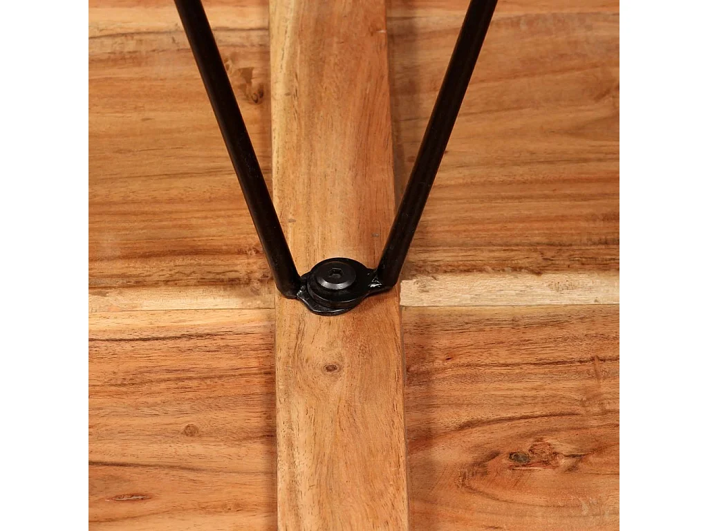 Table de bar bois de Sesham massif et 2 tabourets cuir marron Spani