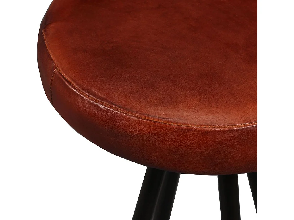 Table de bar bois de Sesham massif et 2 tabourets cuir marron Spani